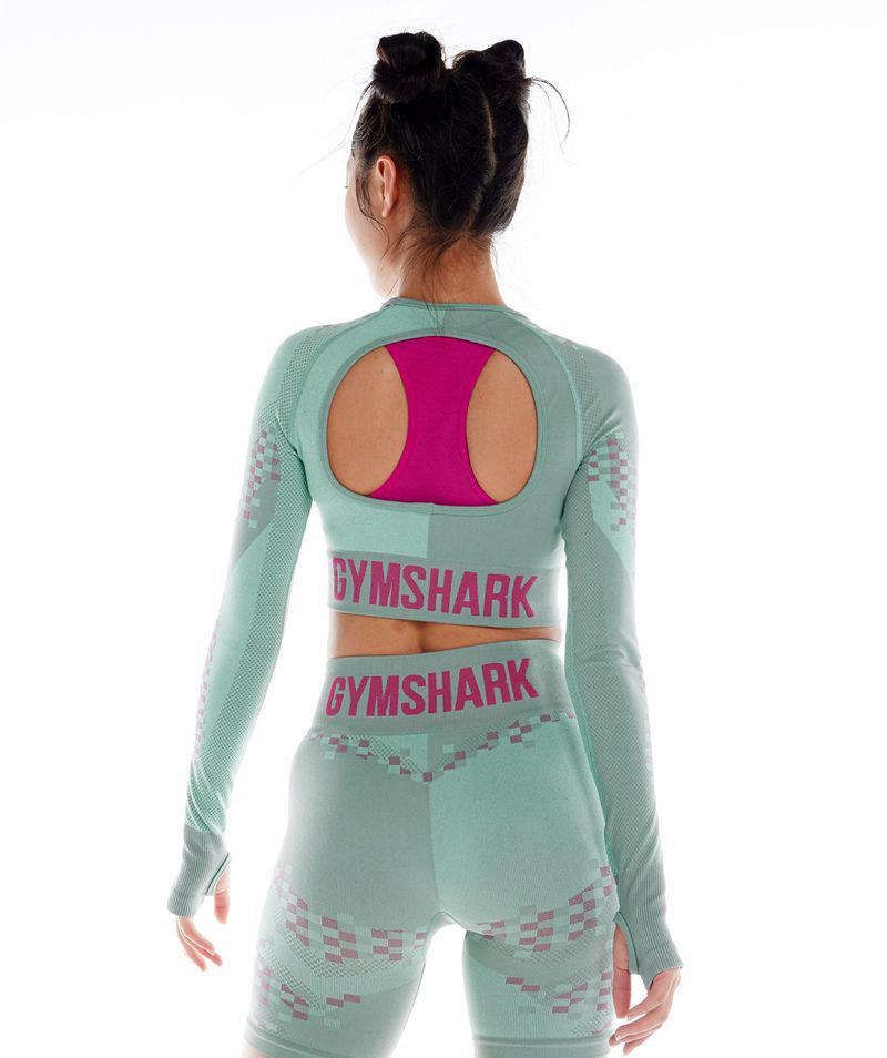 Gymshark Wtflex Cyborg Seamless Long Sleeve Crop Felsők Női Türkiz  Hungary |  DTSNA-3461