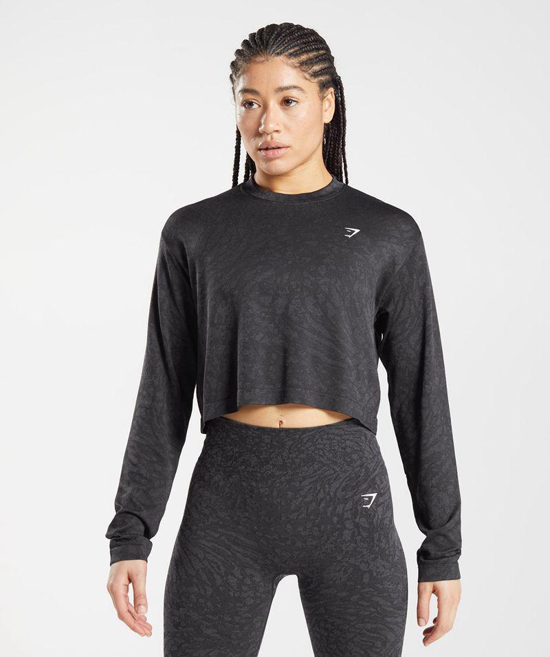 Gymshark Adapt Animal Seamless Long Sleeve Felsők Női Fekete Hungary | MNYCP-5031