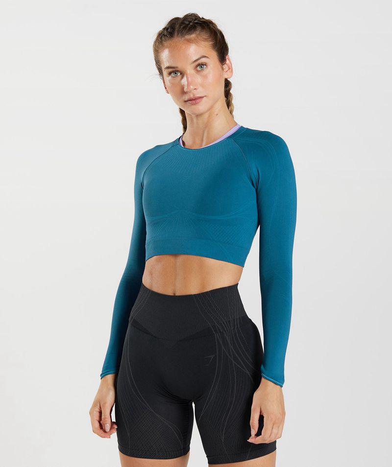 Gymshark Apex Seamless Crop Felsők Női Kék Hungary | AVJXT-3427