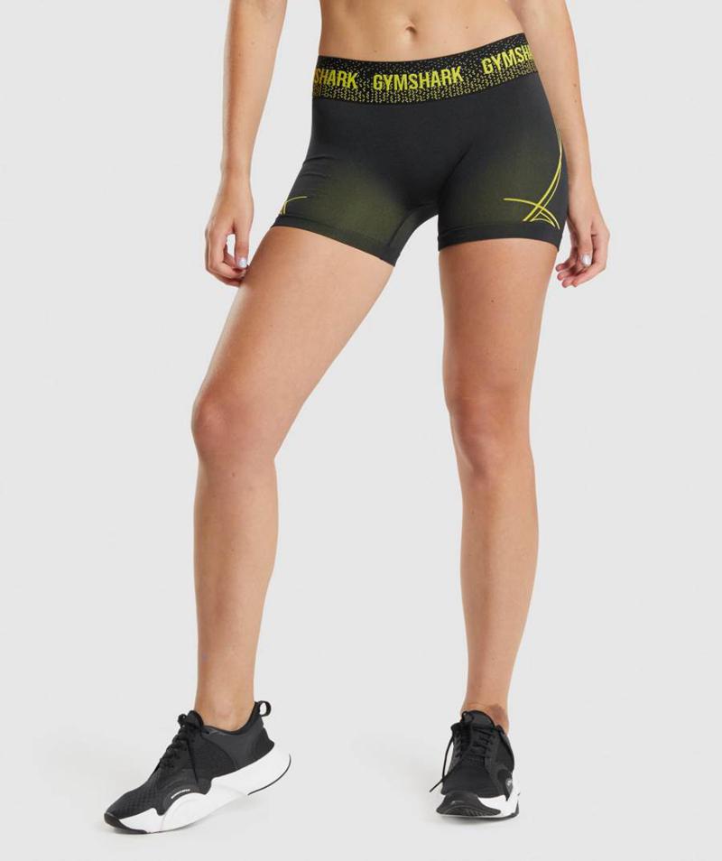 Gymshark Apex Seamless Low Rise Rövidnadrág Női Fekete Sárga Hungary | IWSTR-8579