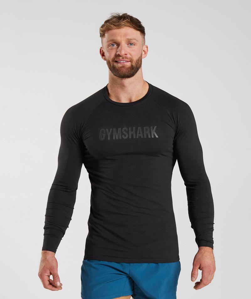 Gymshark Apollo Long Sleeve T-Shirts Férfi Fekete Hungary | YJITW-3924