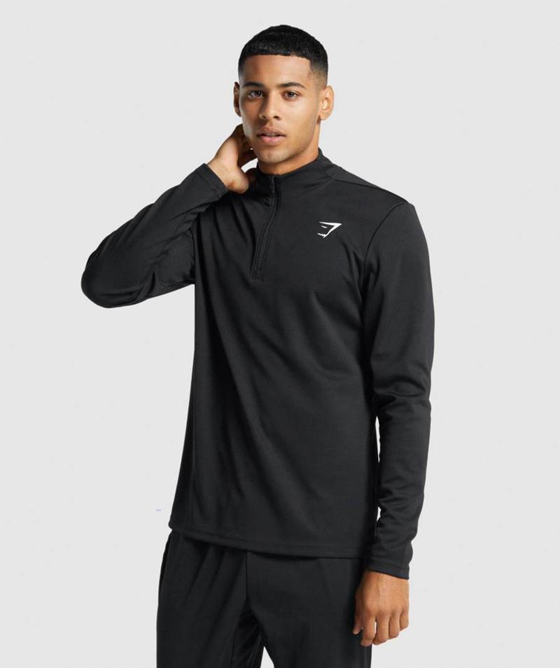 Gymshark Arrival 1/4 Zip Pulóver Férfi Fekete Hungary | YCSZL-1973