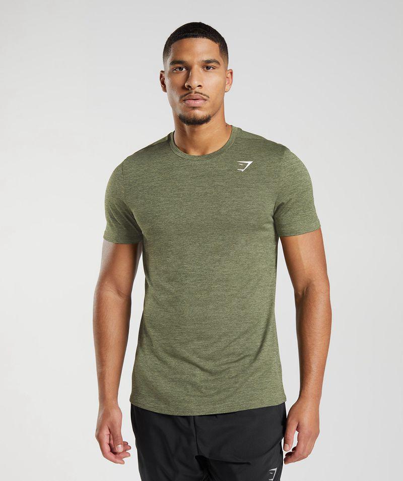 Gymshark Arrival Marl T-Shirts Férfi Olivazöld Hungary | QCWTI-6845