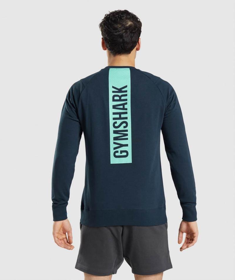 Gymshark Bold Crew Pulóver Férfi Sötétkék Hungary | BEDKA-9268