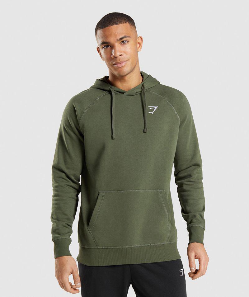 Gymshark Crest Kapucnis Pulóver Férfi Olivazöld Hungary | WUZEO-8403