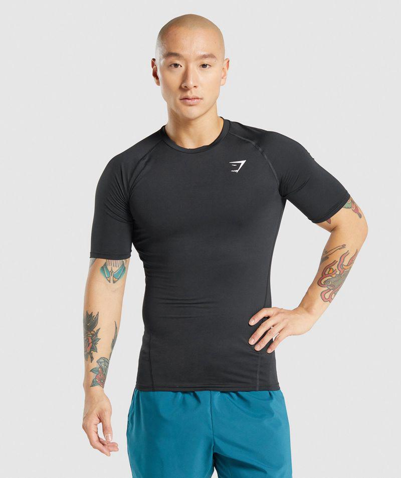 Gymshark Element Baselayer T-Shirts Férfi Fekete Hungary | KHETN-4298