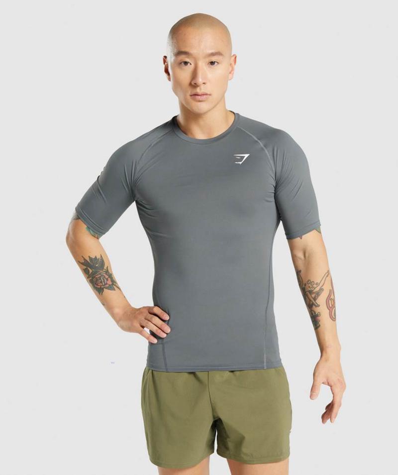 Gymshark Element Baselayer T-Shirts Férfi Mélyszürke Hungary | KYSIW-7150