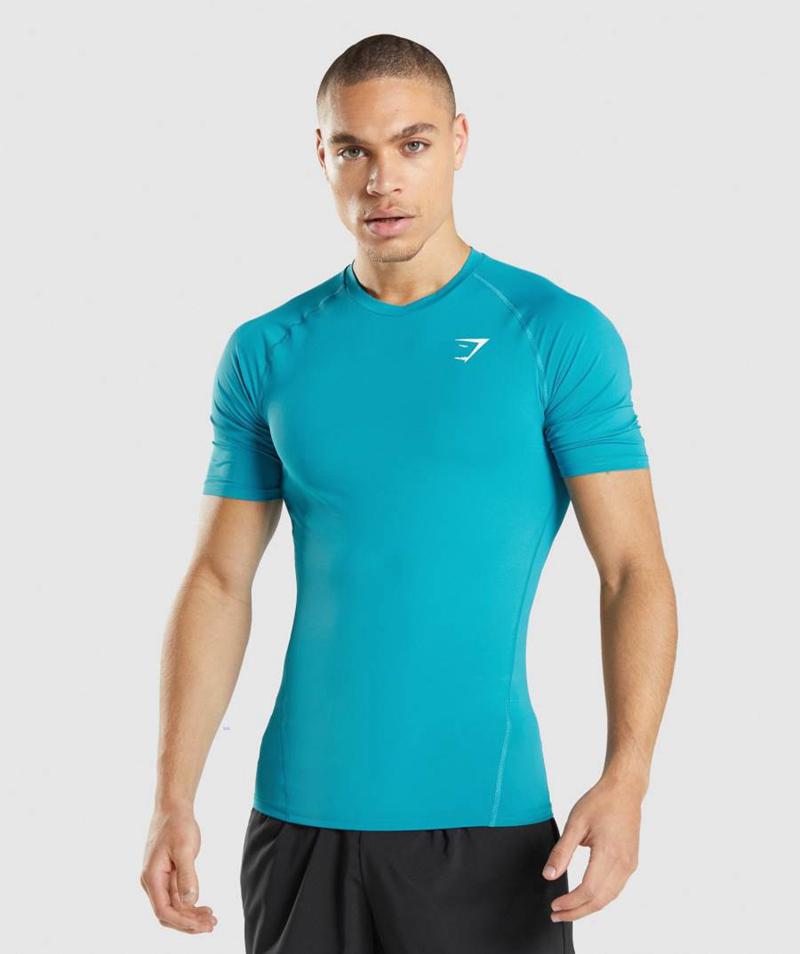 Gymshark Element Baselayer T-Shirts Férfi Kék Hungary | WJUCI-9612