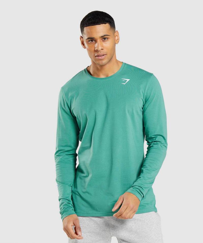 Gymshark Essential Long Sleeve Pulóverek Férfi Mélyzöld Zöld Hungary | BLCWT-5923