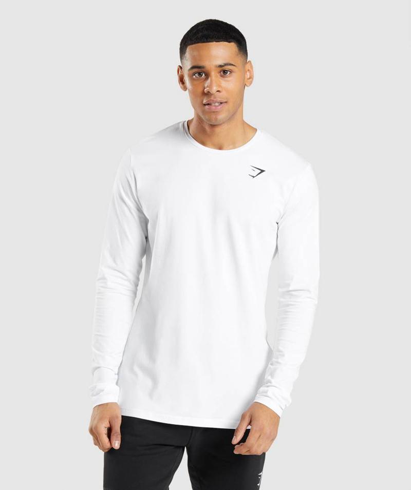 Gymshark Essential Long Sleeve Pulóverek Férfi Fehér Hungary | WIEXM-7593