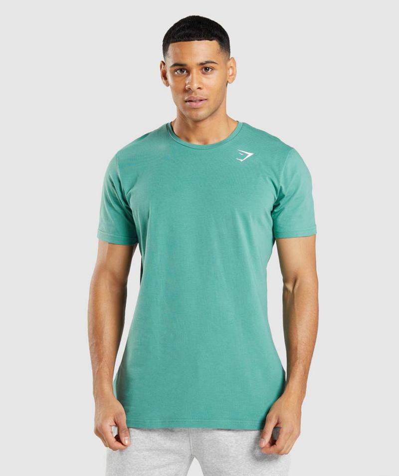 Gymshark Essential T-Shirts Férfi Mélyzöld Zöld Hungary | ULRQJ-0576