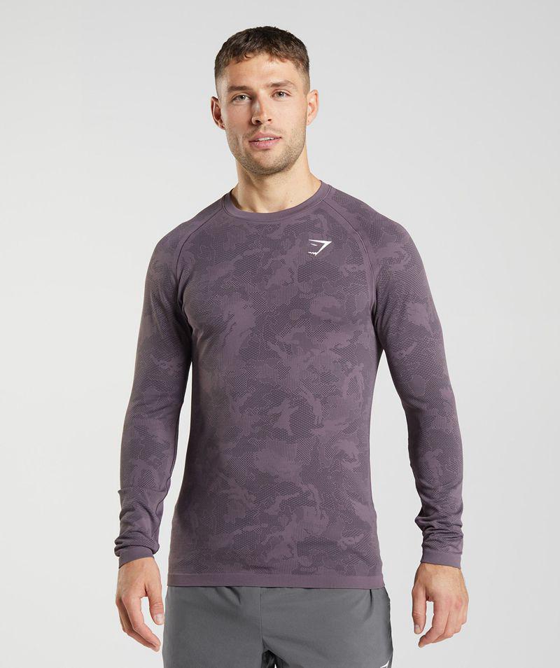 Gymshark Geo Seamless Long Sleeve T-Shirts Férfi Lila Hungary | OXYLQ-6359