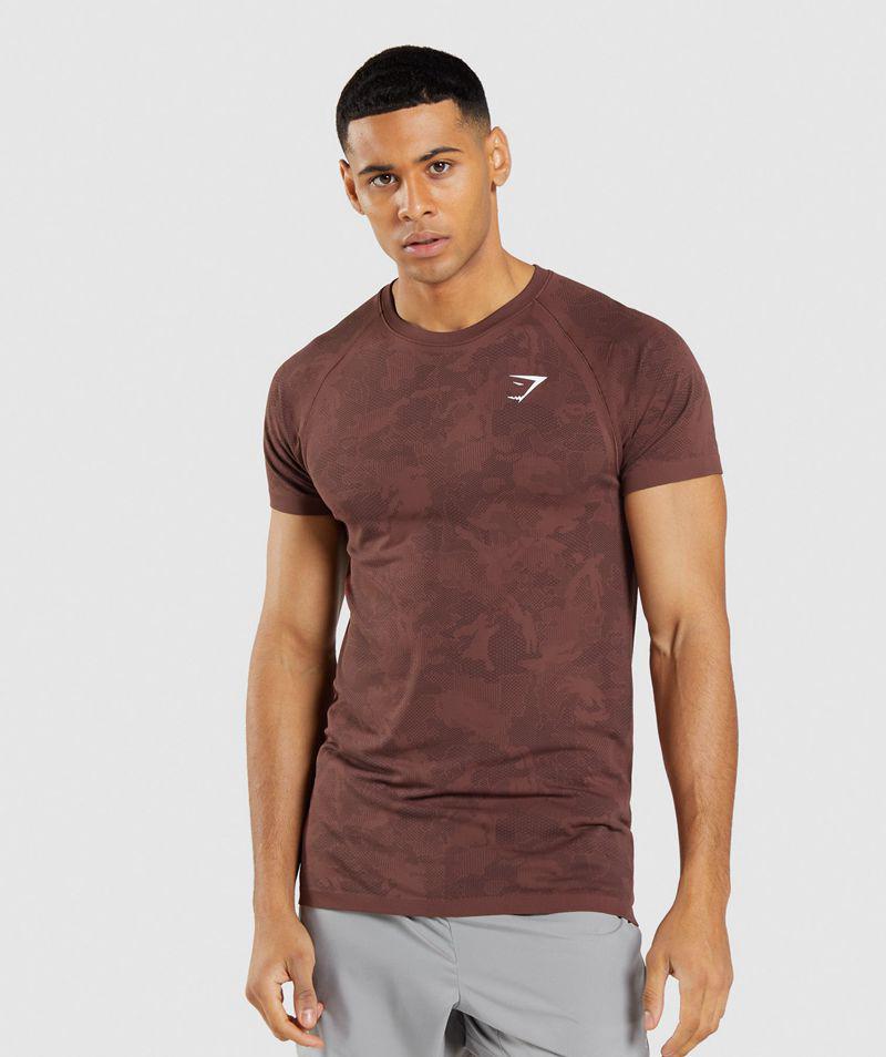 Gymshark Geo Seamless T-Shirts Férfi Bordó Hungary | QSHOX-0958