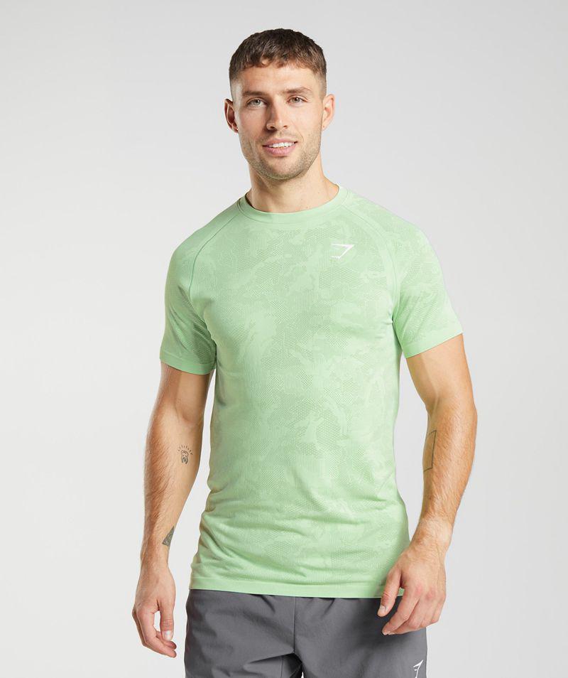 Gymshark Geo Seamless T-Shirts Férfi Zöld Hungary | JSQOI-0179