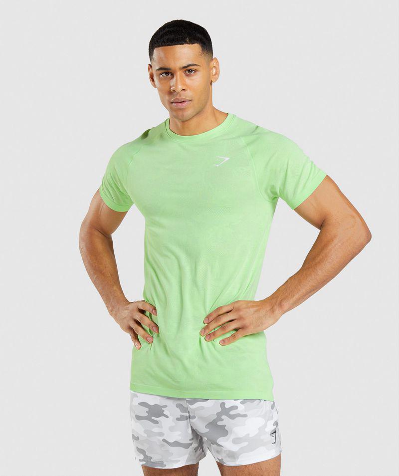 Gymshark Geo Seamless T-Shirts Férfi Zöld Hungary | RMGYS-1603