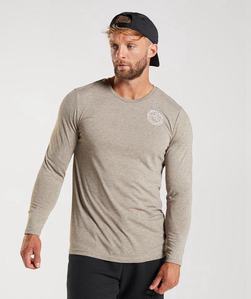 Gymshark Legacy Long Sleeve T-Shirts Férfi Bézs Hungary | CGPEN-9460