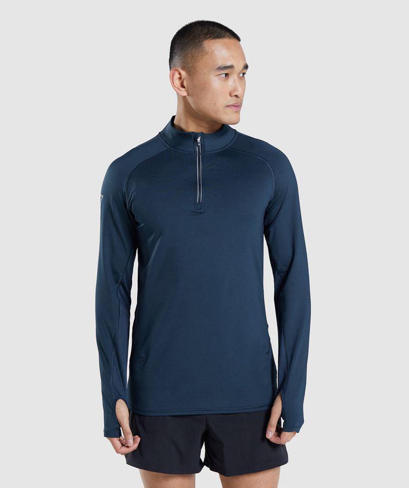 Gymshark Speed Evolve 1/4 Zip Pulóverek Férfi Sötétkék Hungary | LVUFA-7635