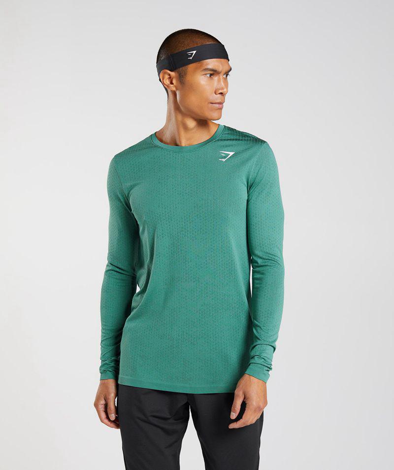 Gymshark Sport Seamless Long Sleeve T-Shirts Férfi Zöld Hungary | XRAZJ-4679