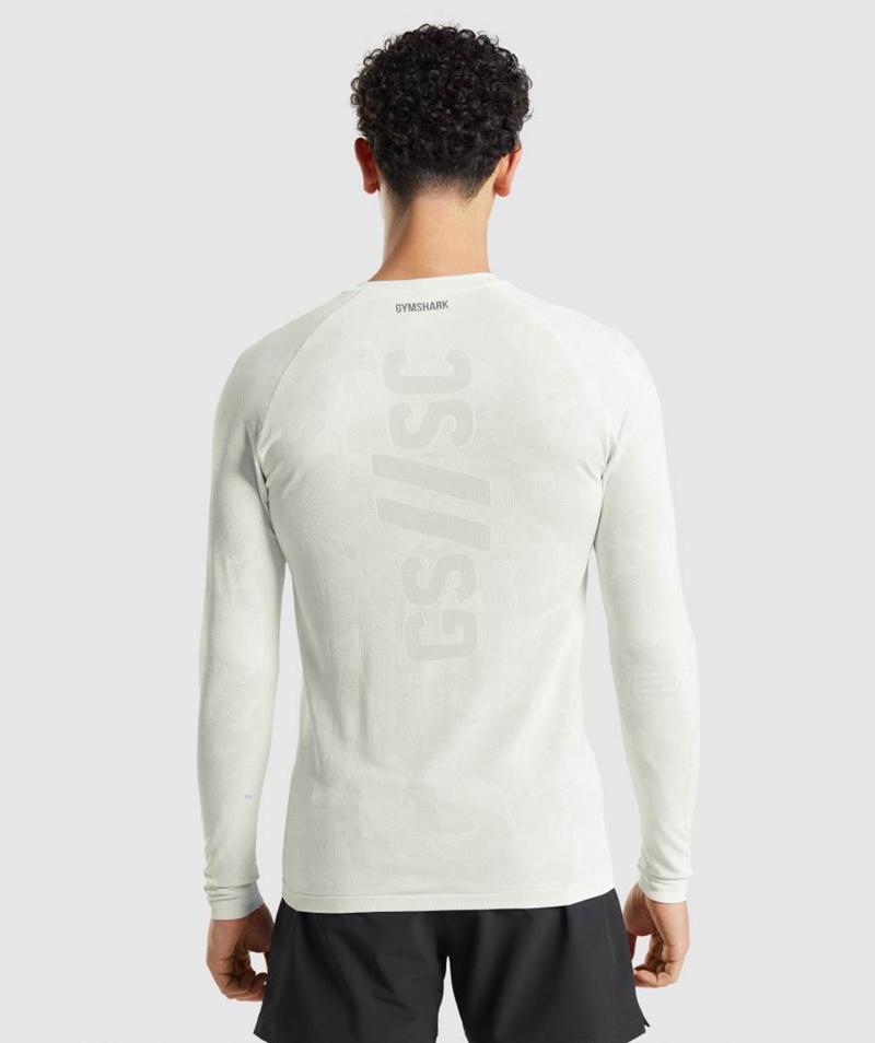 Gymshark Steve Cook Long Sleeve Seamless Pulóverek Férfi Fehér Világos Szürke Hungary | UVSER-1523