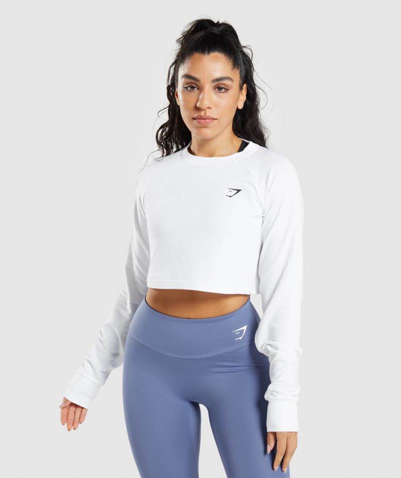 Gymshark Training Cropped Pulóver Pulóverek Női Fehér Hungary | JQTAS-9052