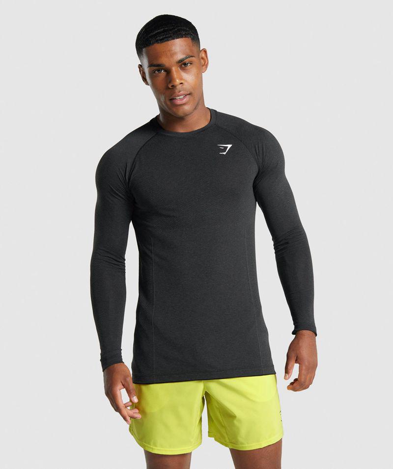 Gymshark Vital Light Seamless Long Sleeve T-Shirts Férfi Fekete Hungary | ECKFY-7986