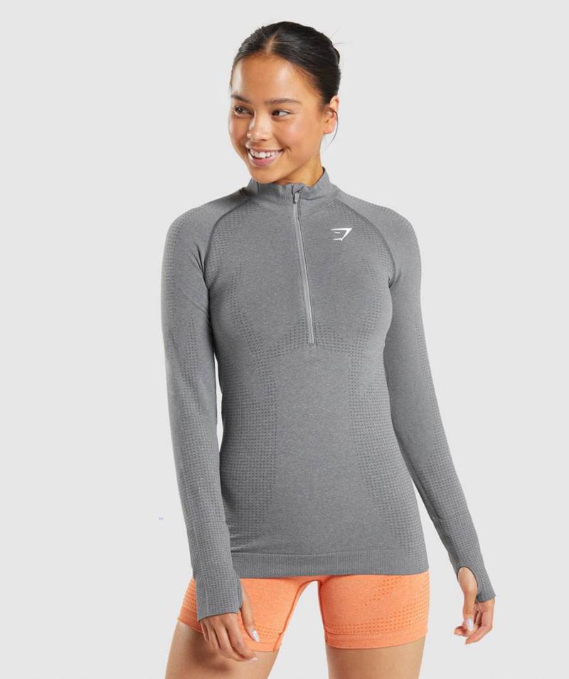 Gymshark Vital Seamless 2.0 1/2 Zip Pulóver Női Szürke Hungary | ACZSP-8732