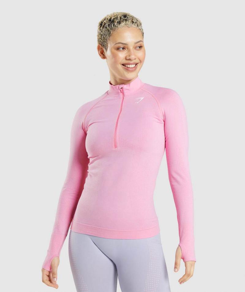 Gymshark Vital Seamless 2.0 1/2 Zip Pulóver Női Rózsaszín Hungary | DARSX-7290