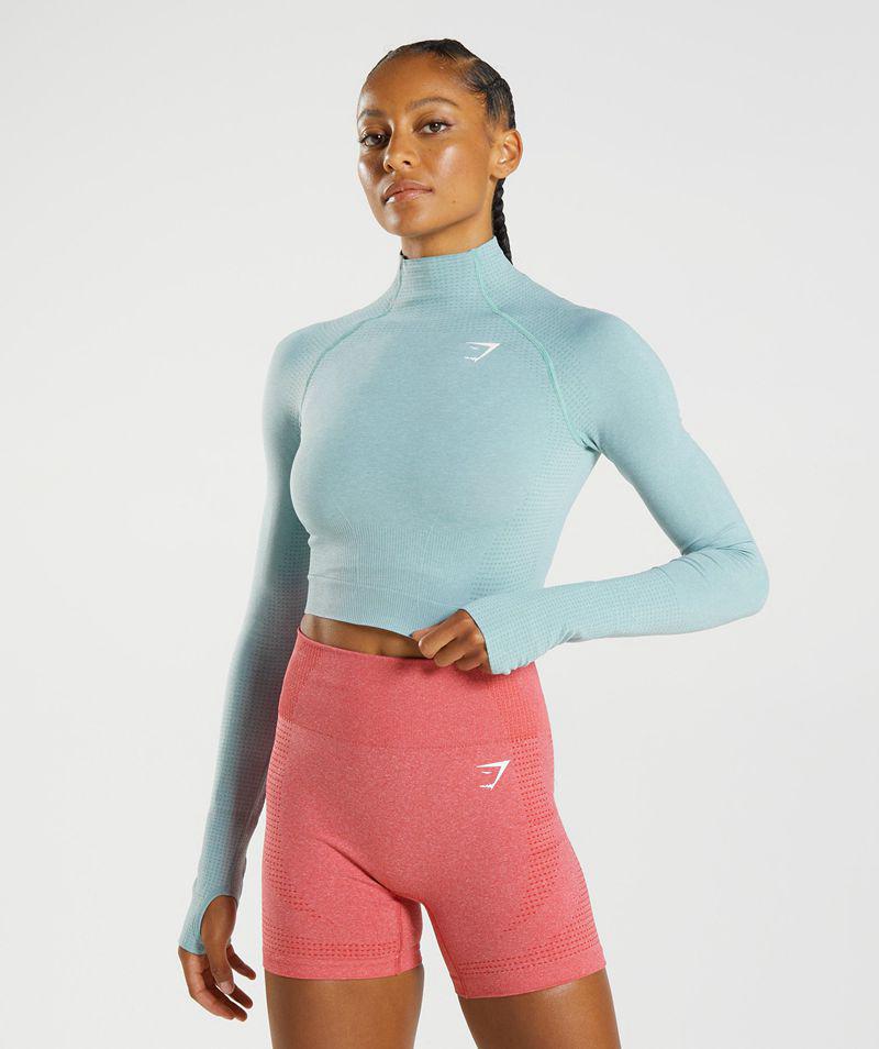 Gymshark Vital Seamless 2.0 High Neck Midi Felsők Női Kék Hungary | QNCLF-5280