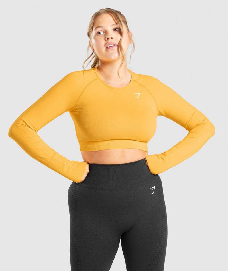 Gymshark Vital Seamless 2.0 Long Sleeve Vágott Felsők Női Sárga Hungary | MNGLT-7562