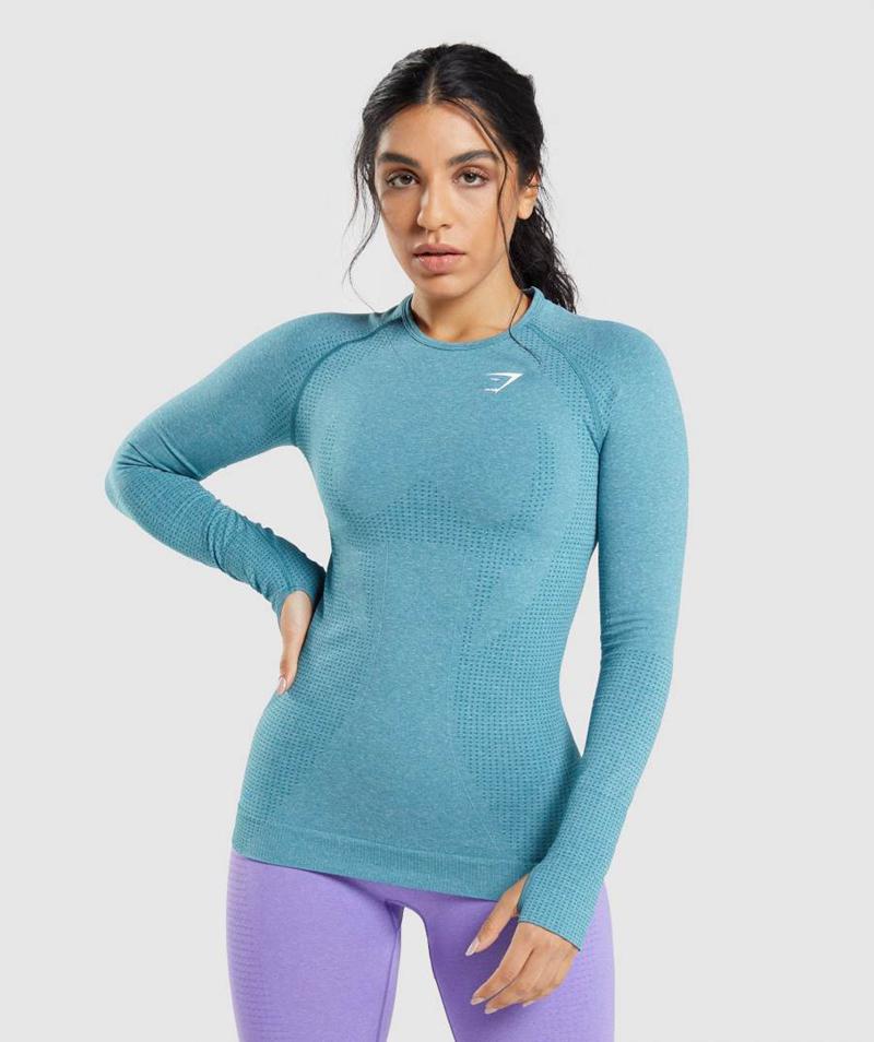 Gymshark Vital Seamless 2.0 Long Sleeve Top Pulóverek Női Türkiz Hungary | WXZGN-4123