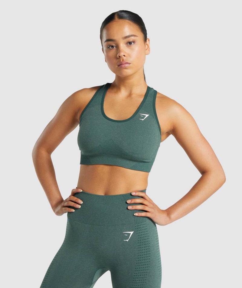 Gymshark Vital Seamless 2.0 Sportmelltartó Női Sötétzöld Hungary | URLMW-5486